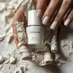 a person holding onto some white nail polish on a lace