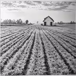 a photo of a small barn sitting in a field