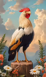 a colorful bird with a red head is standing on top of a log