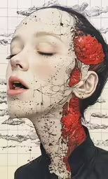 an altered photo of a woman with broken ear