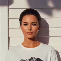 a model in white shirt and brown hair posing for the camera