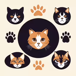 a circle with the four different cats and paw prints