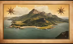 a view of an island and a mountain