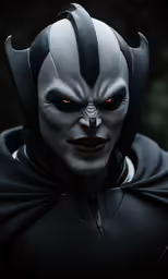 the mask with red eyes on the head and mouth is a devil