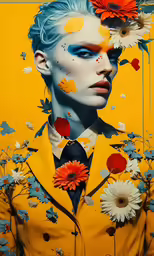 an image of a woman with a blue face and yellow hair