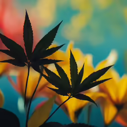 green leaves on top of yellow flowers on a sunny day