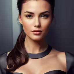 a close up view of a women with a ponytail