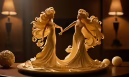 two figurines holding hands and dancing on a table