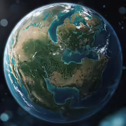 the earth with some water floating around it
