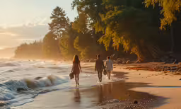 a beach that is very sandy and empty with a few people walking