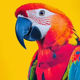 a colorful parrot is sitting on a yellow background