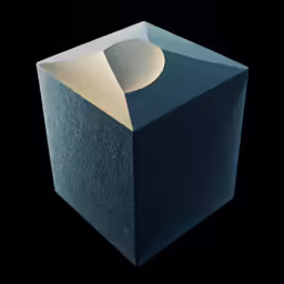 a white circle placed inside of a blue box