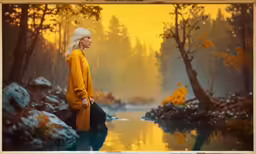 a woman walking near the edge of a river