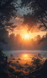 the sun is setting over a body of water