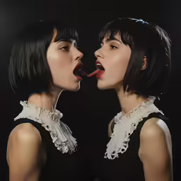 two women with their mouths open in the dark