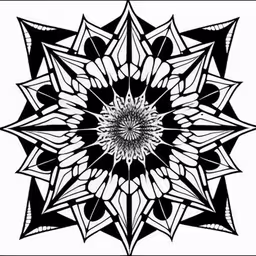 the black and white photo shows a stylized design,an ornate, black and white design is featured