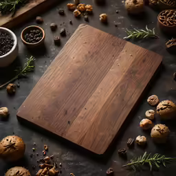 a cutting board that is laying on some nuts