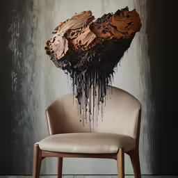 a large wood piece laying upside down on a chair