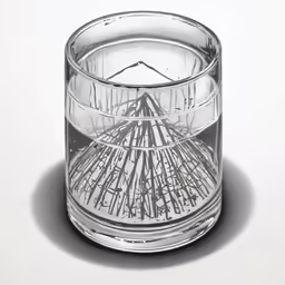 an empty glass is sitting on a white surface