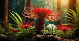 a bush with many colorful flowers in a forest