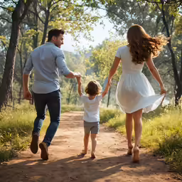 a woman and her husband are holding hands and walking down the road