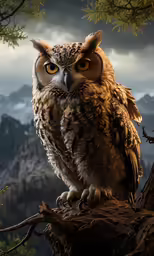 an owl sitting on top of a tree branch