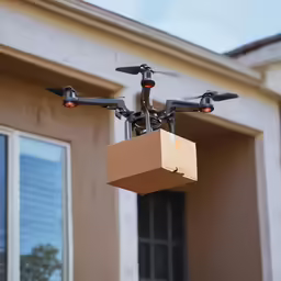 two propellers in the back of a box suspended from a house