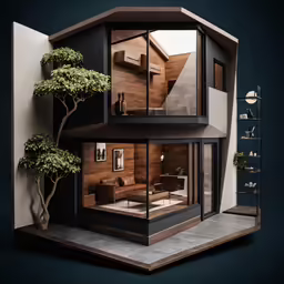 the house has two stories and a staircase