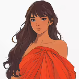 a girl in an orange top and brown hair