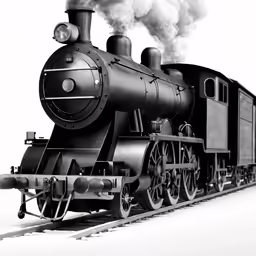 the train is coming down the track with smoke