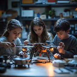 two children looking at an object with some kind of lights on it