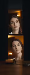 two pictures of two women with a candle in front of them