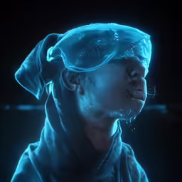 a person with goggles in their hair in the dark