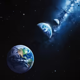 the sun and three planets, together with the outer outer planets in the background