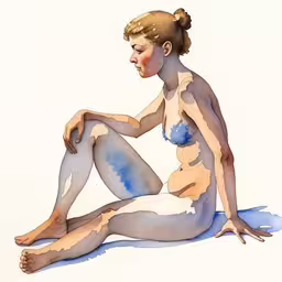 a woman that has painted on her body and in blue and white