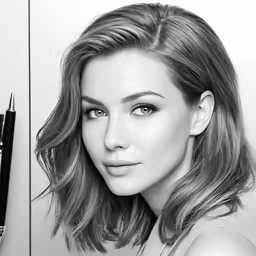 a drawing of a woman with makeup brushes