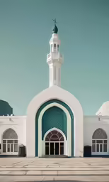 the minalis on the top of the white building with blue trim