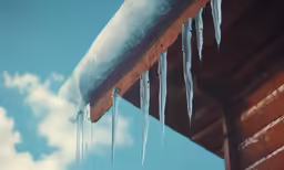 icicles hanging from roof in outdoor winter