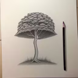 a drawing of a tree and a pencil