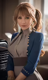 a woman in dress clothes with her hair down