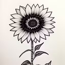 a large drawing of a sunflower,a drawing of a sunflower, a black and white picture