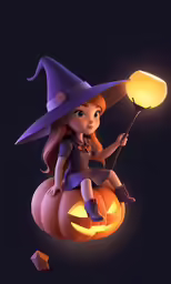 a girl in a witches costume holding a lamp
