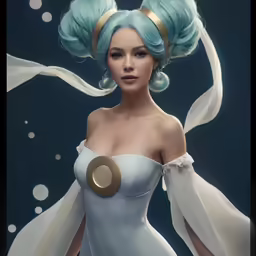 a very pretty doll wearing a long blue dress