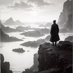 a person on the top of a rocky cliff