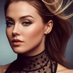 a beautiful woman with very nice hair wearing a black collar