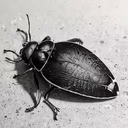 a beetle sitting on the ground in the rain