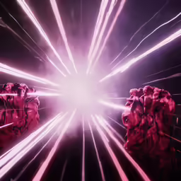 many bright pink colored lights and a black background
