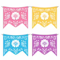 three different colors of buntings with flowers on them