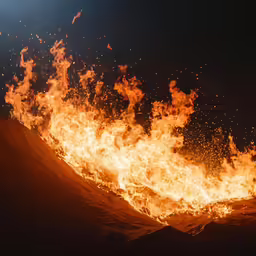 a bunch of flames are raging in a dark place