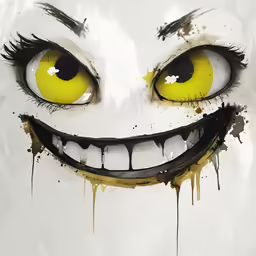 a yellow and black grin with an eyes drawn on it
